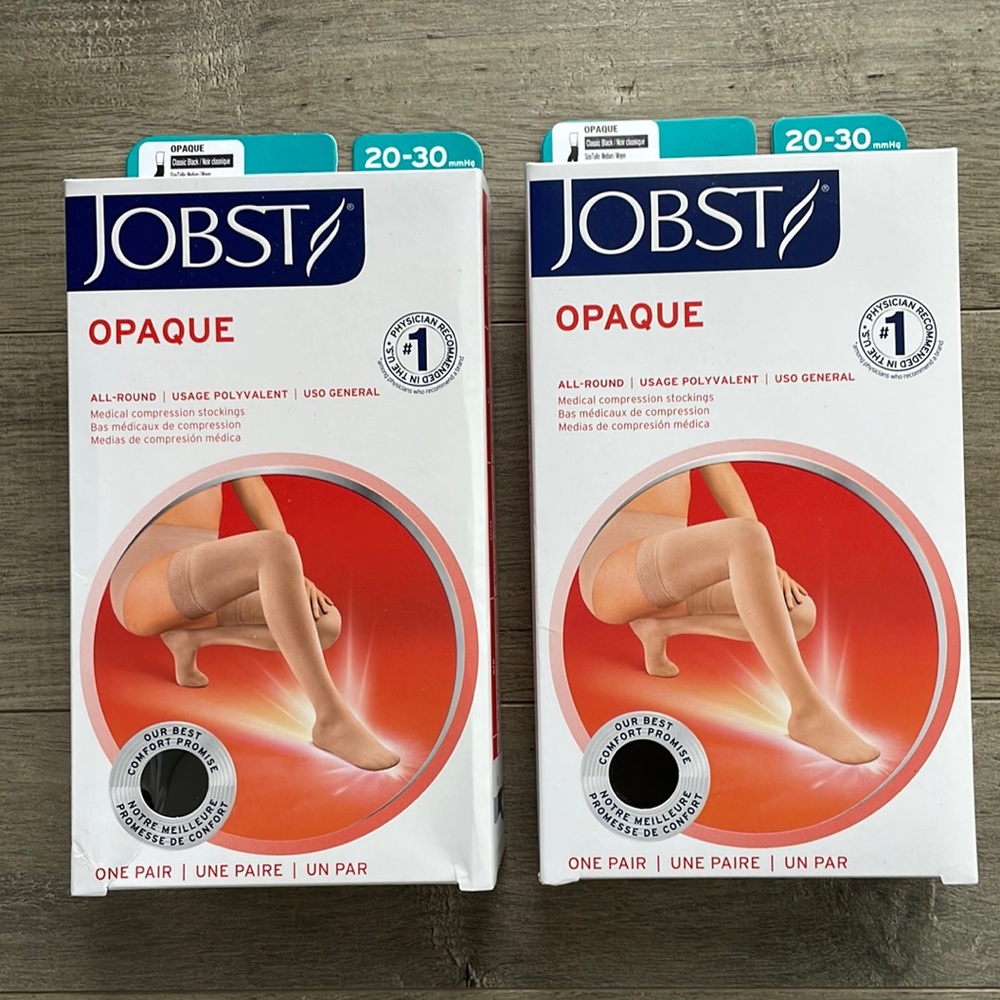 JOBST Black Opaque Medium Firm Compression Stockings Thigh Highs - 2 Pairs